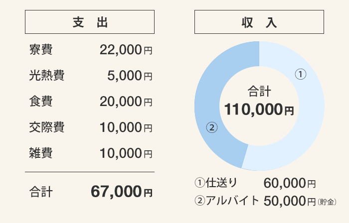 学生の1ヵ月の収支